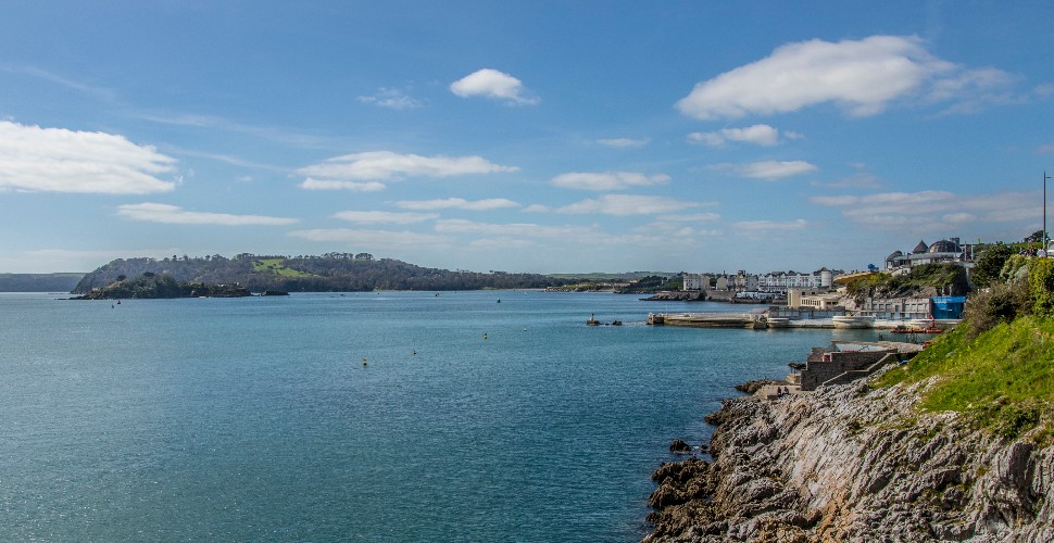 Plymouth Sound looking towards Drake's Island and Mount Edgcumbe